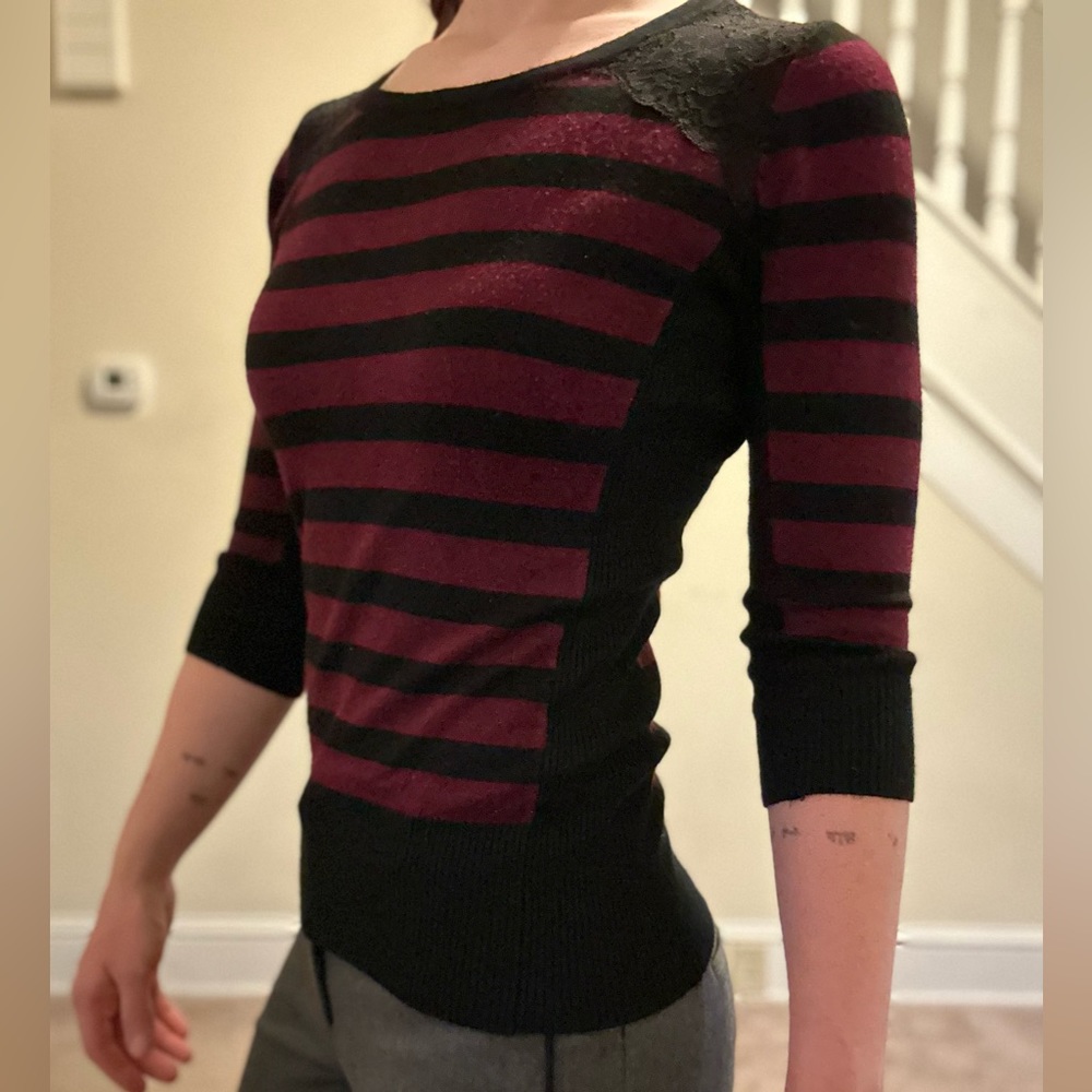 A. Byer Burgundy & Black Striped Top XS